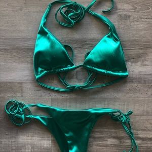 Green Metalic Swimsuit Set